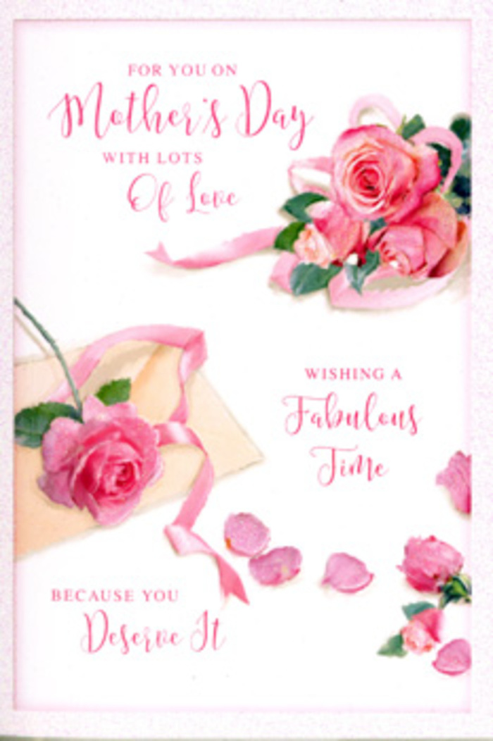 The image captures a romantic Mother's Day card laid flat, its design composed like a miniature floral still-life that a Tooting Bec florist might create after a stroll past local gardens in spring. Large, beautifully detailed pink roses dominate the scene, grouped in relaxed clusters that drift diagonally across the card. Their petals are rendered with a soft, almost brushed texture, suggesting the plush feel of real blooms just delivered from the market, dewy and cool to the touch. Some roses are more tightly cupped, while others open generously, revealing curved inner petals that catch the soft light and create delicate shadows. Around them, smaller petals have fallen free and rest artfully on the card's light background, echoing the scatter of blossoms one might see on a workbench after tying the perfect bouquet. A graceful Mother's Day message, written in flowing, calligraphic script, stretches between the clusters of roses, the lines of ink looping and curving as elegantly as a florist's ribbon. One such ribbon, in a gentle pastel tone, threads through the main bouquet illustration, adding a sense of movement and care, as if the blooms have just been wrapped for gifting on a quiet residential street off Tooting Bec Road. The overall mood is tender and unhurried, with soft, even lighting that makes the card feel warm and inviting rather than bright or glossy. It appears as the ideal companion to a fresh rose arrangement, a paper expression of gratitude and love for a mother who appreciates thoughtful, beautifully crafted details.