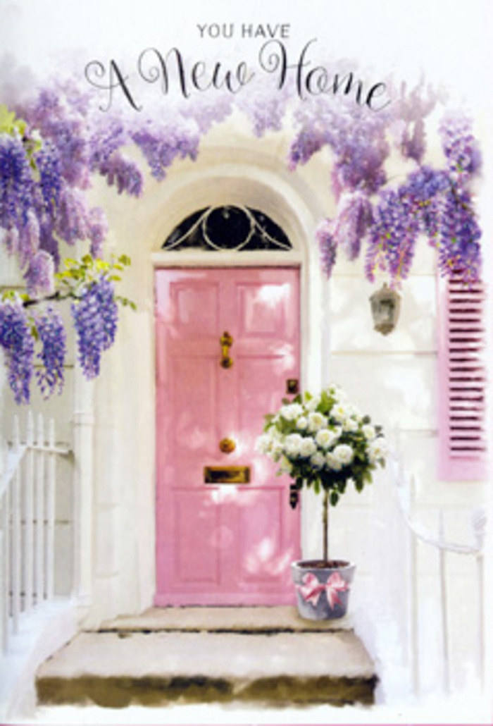 This image captures a tranquil Tooting Bec doorway that seems to inhale and exhale soft colour and fragrance. The focal point is a beautifully painted pink front door, its muted blush tone giving off a gentle glow against the surrounding whitewashed wall. To one side, a matching shutter echoes the same pastel shade, tying the façade together with a sense of quiet design and care you might expect to find along the leafy streets close to Tooting Bec station. From overhead, cascades of wisteria in full bloom spill downward in long, lavender strands, their clustered blossoms forming a romantic canopy that frames the entrance like a natural archway. The wisteria's imagined perfume mingles in the mind with the delicate scent of the flowers resting below. On the doorstep, a stylish grey metal bucket has been positioned slightly to one side, filled generously with white and cream roses that appear freshly cut, their petals dense and softly curved. Here and there, stems of fresh green foliage push through the blooms, adding depth and a verdant contrast that hints at nearby gardens and hidden courtyards around Tooting Bec. Around the base of the bucket, a satin ribbon in light pink is tied in a tidy bow, its sheen catching the light and providing a final, graceful detail. The entire entrance is bathed in calm daylight, with subtle shadows tracing the steps and doorframe, creating a peaceful, hopeful mood. It feels like a moment just before friends arrive with keys in hand, a floral tribute placed by someone who understands that, in South London, a doorway dressed in flowers can make a new house instantly feel like home.
