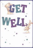 The cheerful design of this get well card, so evocative of the kindness found along Tooting Bec's vibrant streets, offers a gentle, uplifting embrace for anyone in need of comfort. Two lovable friends-a teddy bear with plush, inviting fur and a puppy with endearing floppy ears-seem to spring from the page, joyfully supporting the bold, colourful letters that proclaim 'Get Well.' Hues of deep indigo and teal lend a sophisticated vibrancy to the text, their energy balanced by a creamy, luminous backdrop that feels fresh and clean. Scattered stars in blues and violets shimmer throughout, each one a tiny spark of hope, like sunlight filtering through the trees of Tooting Common. You almost sense the softness of the bear and puppy, as if their illustrated warmth could be felt by a reassuring touch. The design speaks to the emotional power of sincere well wishes, echoing the comfort of a fragrant bouquet made with care by a neighbourhood florist. Whether accompanying arrangements delivered to homes near Upper Tooting Road or given on its own, this card is a soothing reminder that kindness and community are always close at hand.